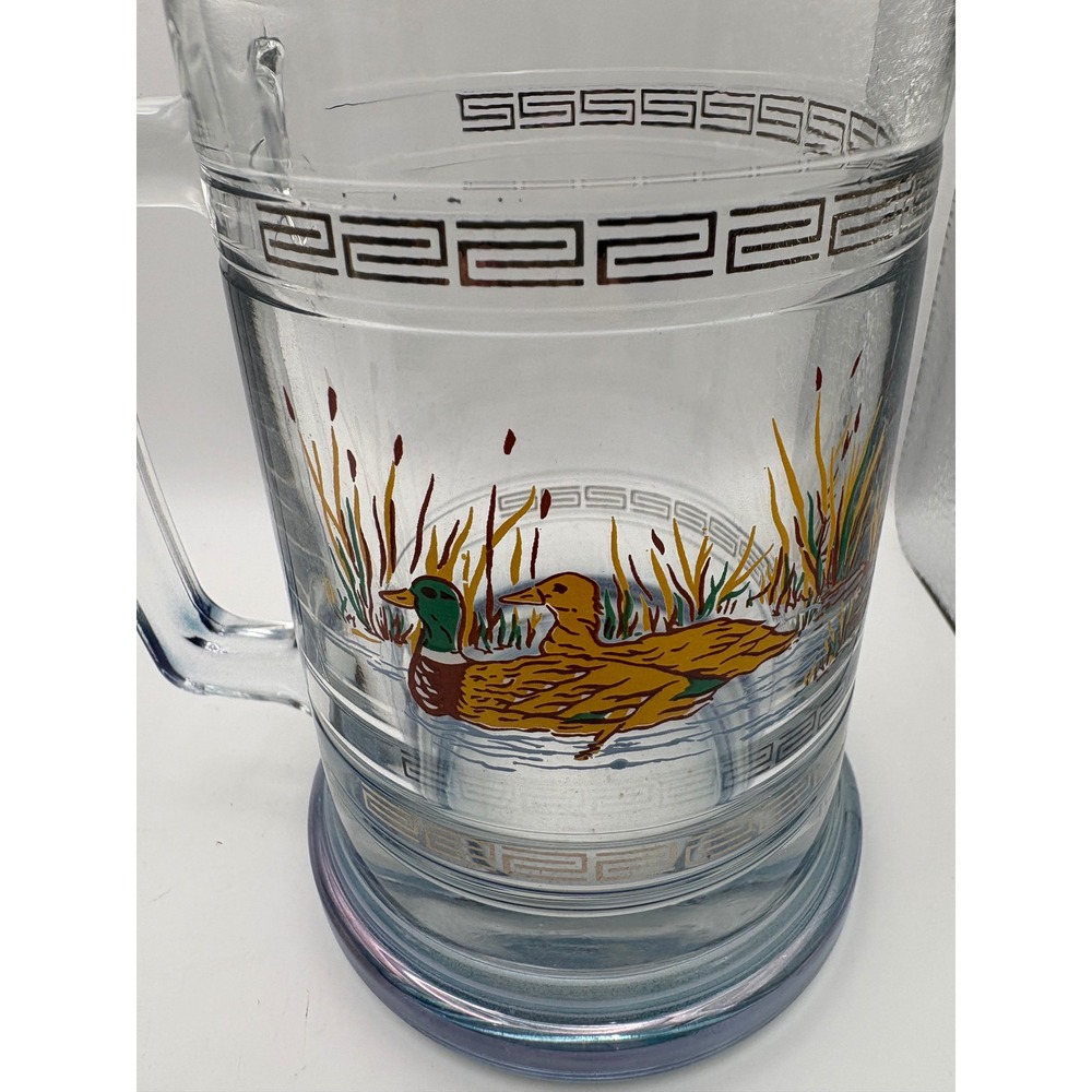 Vintage Wildlife Glass Beer Mugs Set of 2 Pheasant‎ & Mallard Duck Greek Key - Picture 10 of 11